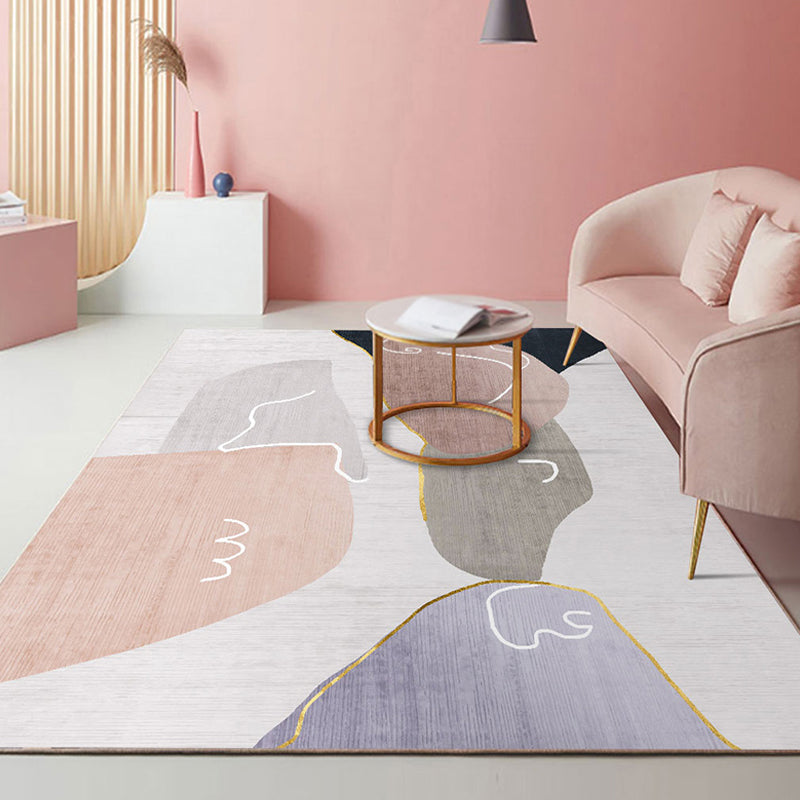 Unique Multicolor Modernist Rug Polyester Colorblock Striped Pattern Rug Washable Pet Friendly Non-Slip Carpet for Living Room