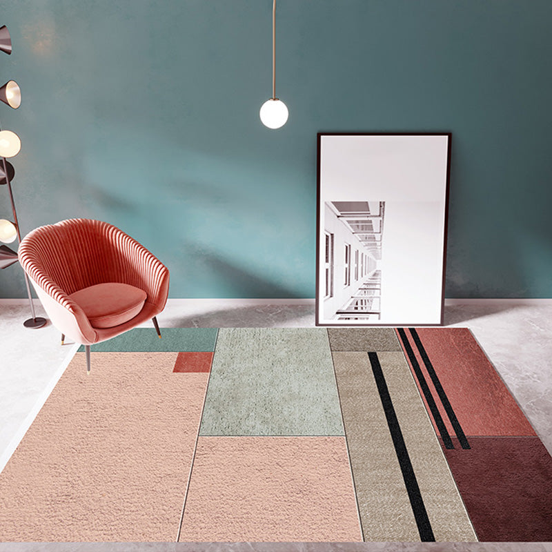 Minimalist Colorblock Rug Multicolor Polyester Rug Non-Slip Backing Washable Pet Friendly Carpet for Bedroom