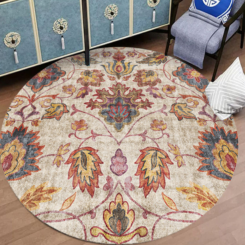 Multicolor Shabby Chic Rug Polyester Tribal Flower Pattern Rug Pet Friendly Washable Anti-Slip Backing Carpet for Decoration