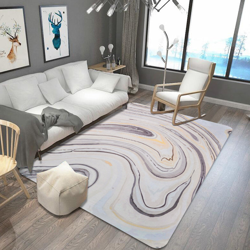 Unusual Watercolor Pattern Rug with Swirl Stripe Multicolor Modernist Rug Polyester Washable Anti-Slip Carpet for Living Room