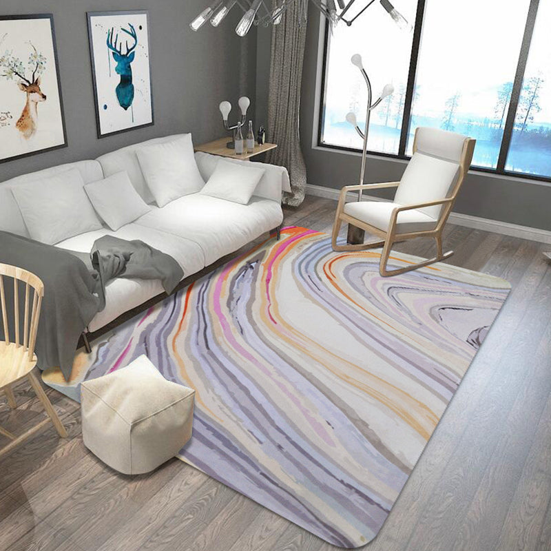 Unusual Watercolor Pattern Rug with Swirl Stripe Multicolor Modernist Rug Polyester Washable Anti-Slip Carpet for Living Room
