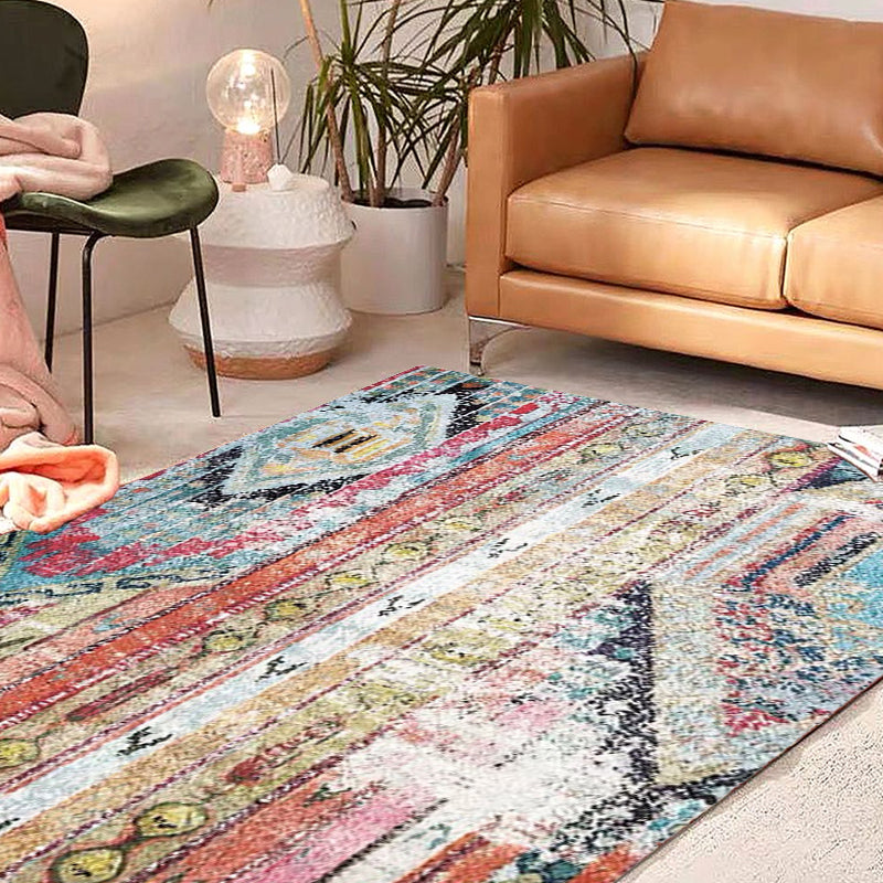 Bohemian Tribal Pattern Rug Multicolor Polyester Rug Machine Washable Non-Slip Backing Area Rug for Living Room