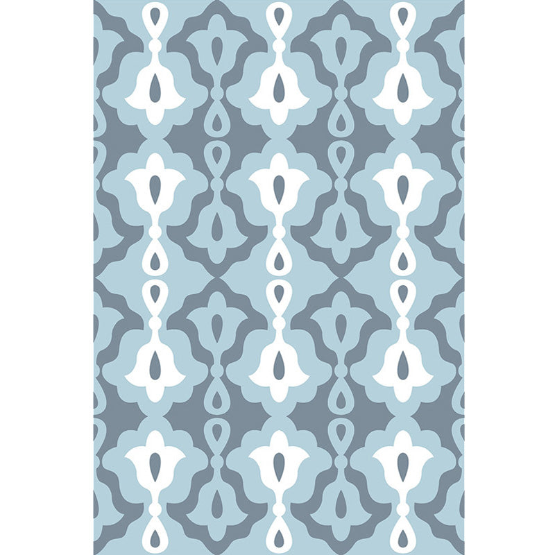 Retro geometrisch bloempatroon Tapijt blauw en groen zuidwestelijke tapijten Polyester huisdiervriendelijke niet-slip achteruitgave wasbaar gewassen gebied Tapijt voor woonkamer