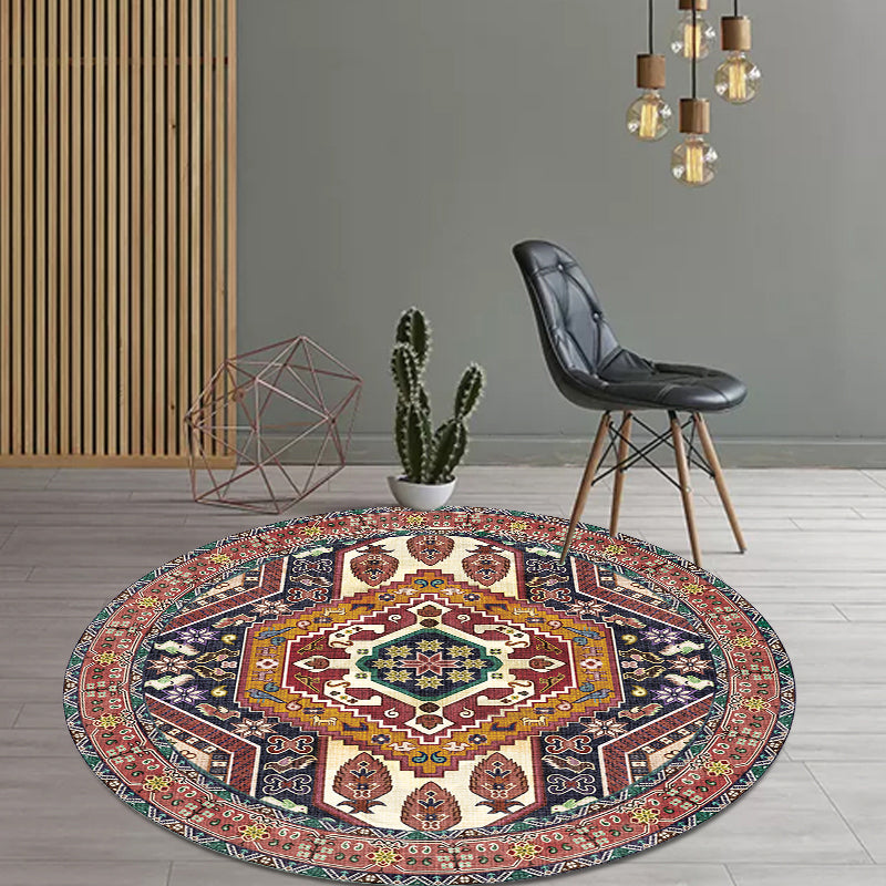 Unique Tribal Rhombus Pattern Rug Multicolor Moroccan Rug Polyester Pet Friendly Non-Slip Backing Washable Area Rug for Living Room