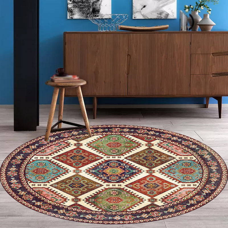 Unique Tribal Rhombus Pattern Rug Multicolor Moroccan Rug Polyester Pet Friendly Non-Slip Backing Washable Area Rug for Living Room