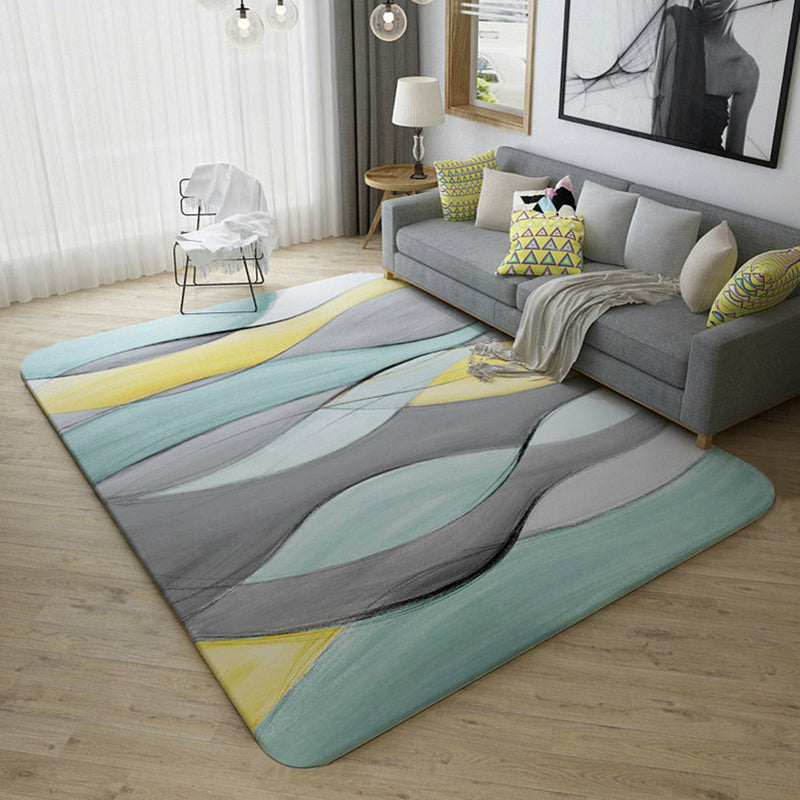 Casual Watercolor Pattern Rug Multicolor Contemporary Rug Polyester Pet Friendly Non-Slip Backing Washable Area Rug for Living Room