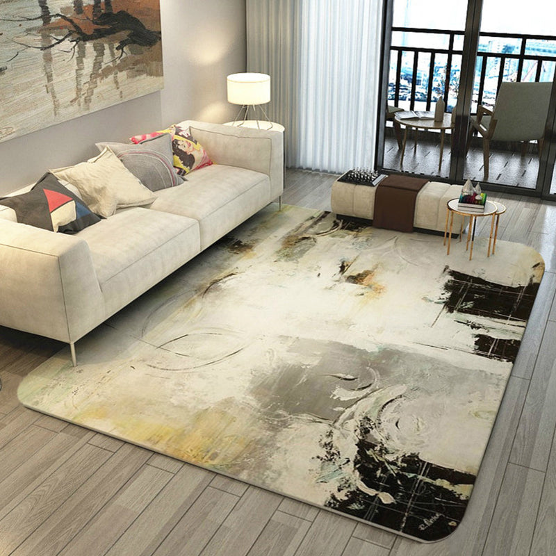 Casual Watercolor Pattern Rug Multicolor Contemporary Rug Polyester Pet Friendly Non-Slip Backing Washable Area Rug for Living Room