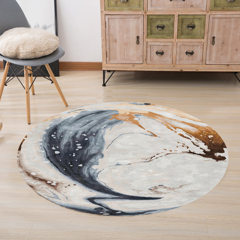 Contemporary Watercolor Pattern Rug with Swirl Stripe Multicolor Polyester Rug Non-Slip Backing Washable Pet Friendly Carpet for Bedroom