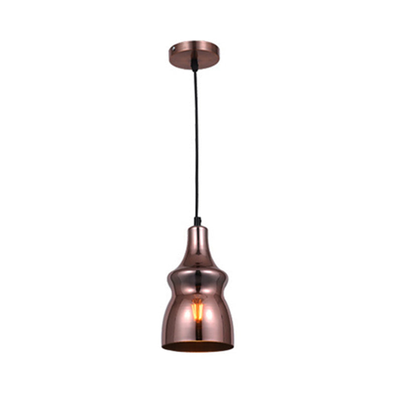 Copper Modern Ceiling Light Fixture with Gourd/Bell/Urn Mirror Glass Shade 1 Light Suspension Pendant Light for Dining Room