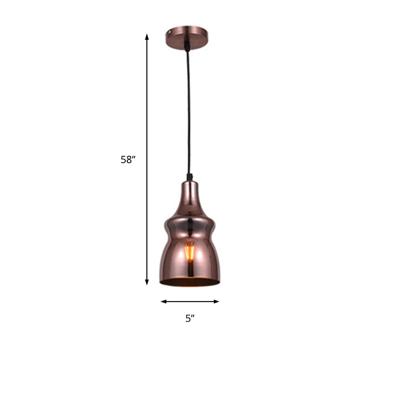Copper Modern Ceiling Light Fixture with Gourd/Bell/Urn Mirror Glass Shade 1 Light Suspension Pendant Light for Dining Room