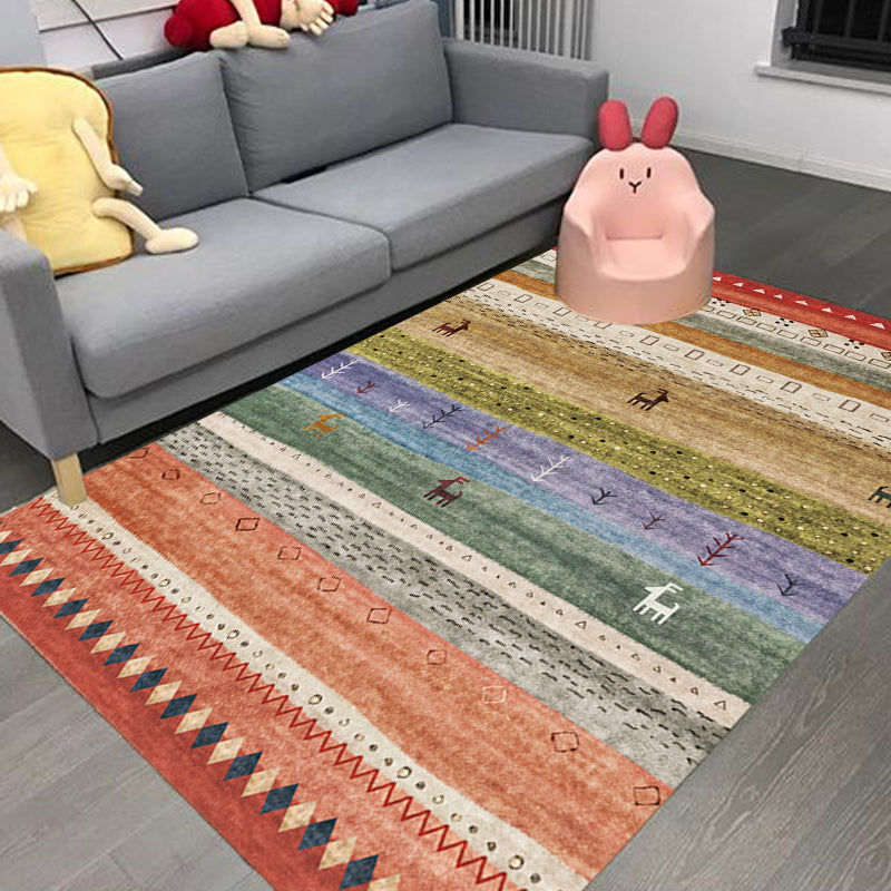 Bohemian Tribal Striped Muster Teppich Multikolor Polyester Teppichmaschine Waschbarer Rutsch-Hinterfläche Teppich für Wohnzimmer