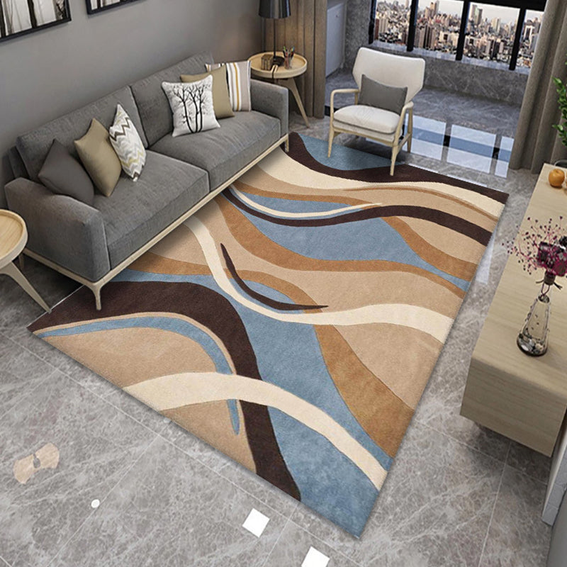 Multicolor Modernism Rug Polyester Swirl Stripe Pattern Rug Pet Friendly Machine Washable Anti-Slip Backing Carpet for Decoration
