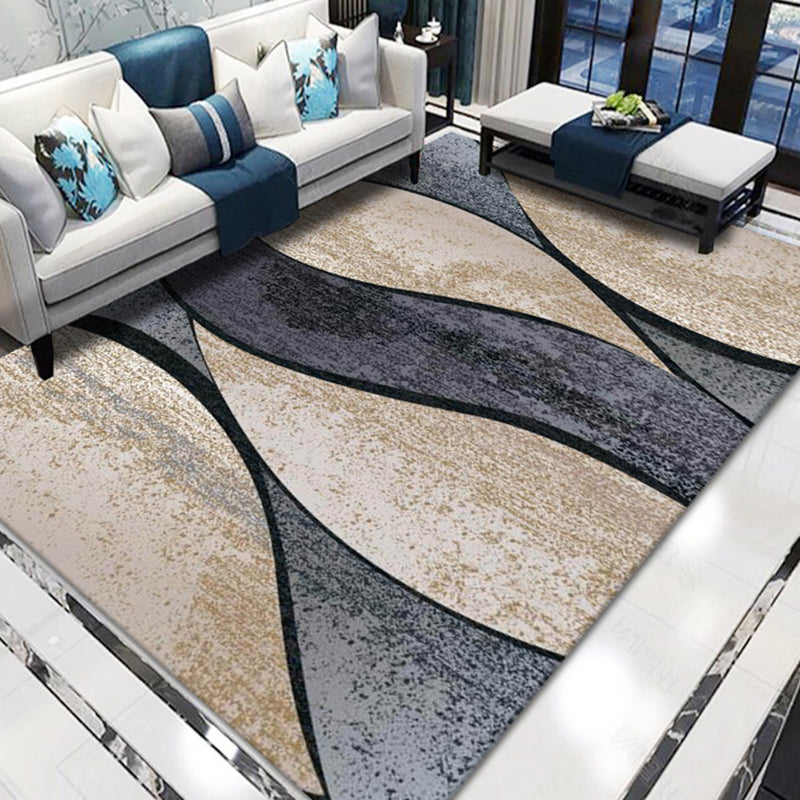 Multicolor Modernism Rug Polyester Swirl Stripe Pattern Rug Pet Friendly Machine Washable Anti-Slip Backing Carpet for Decoration
