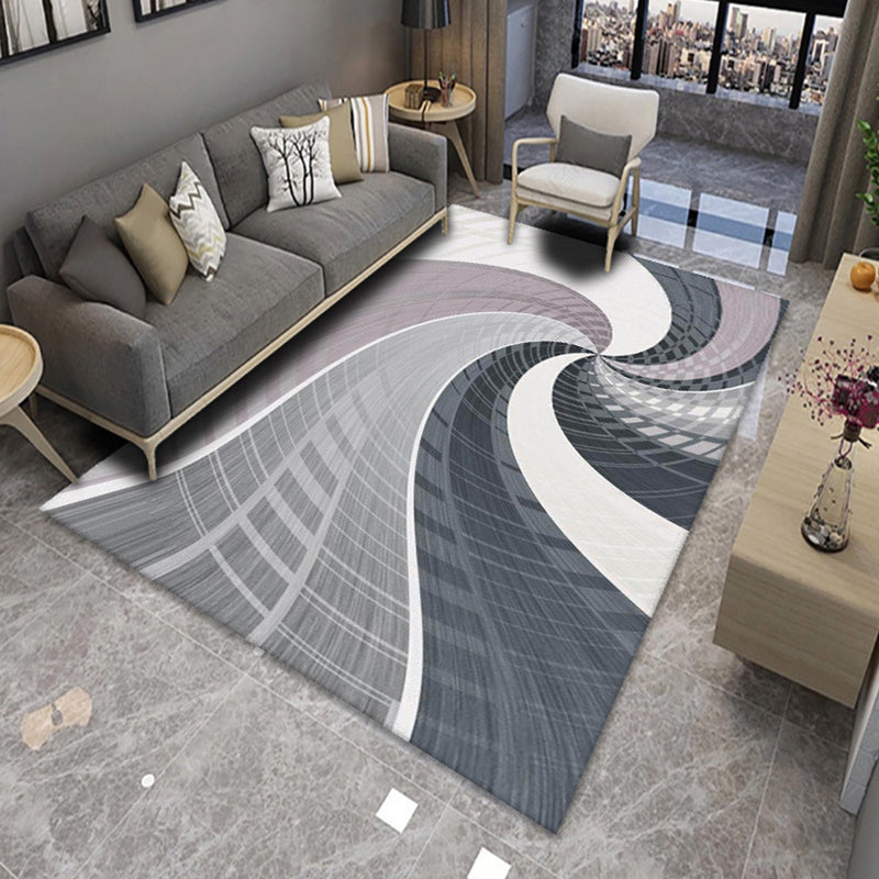 Multicolor Modernism Rug Polyester Swirl Stripe Pattern Rug Pet Friendly Machine Washable Anti-Slip Backing Carpet for Decoration