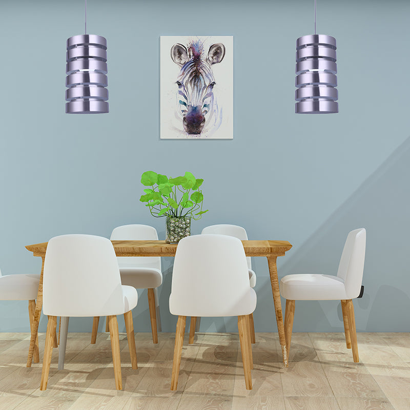 Kit de luz colgante de metal cilíndrico moderno 1 cabeza plateada colgante para comedor