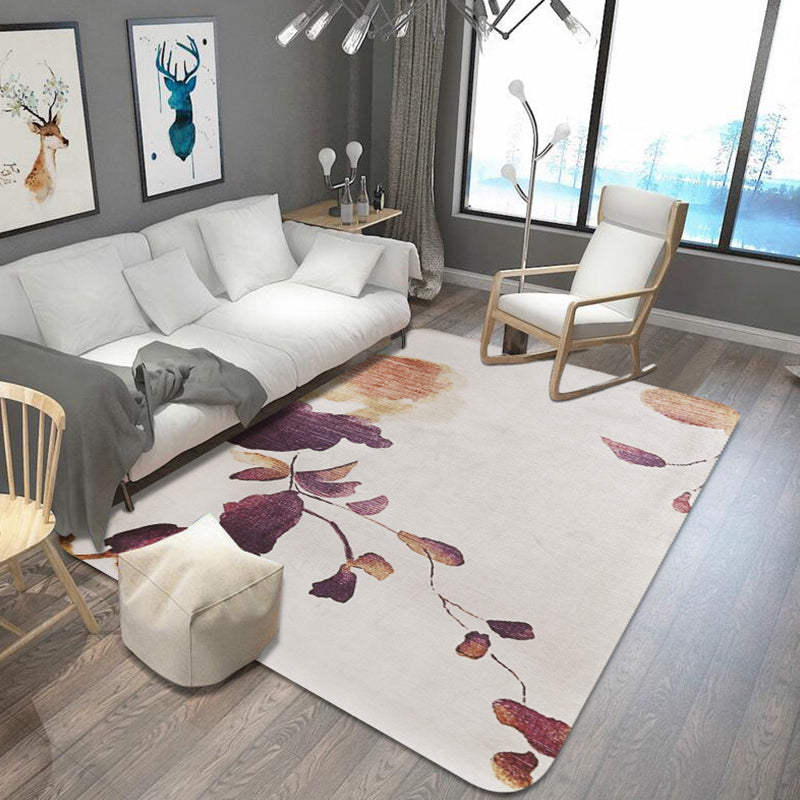 Stylish Leaf Pattern Rug Blue and Grey Oriental Rug Polyester Machine Washable Anti-Slip Carpet for Living Room