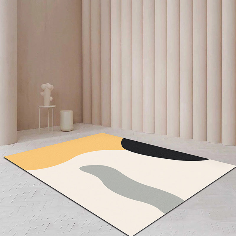 Modernist Colorblock Rug Beige and Yellow Polyester Rug Non-Slip Backing Washable Pet Friendly Carpet for Bedroom