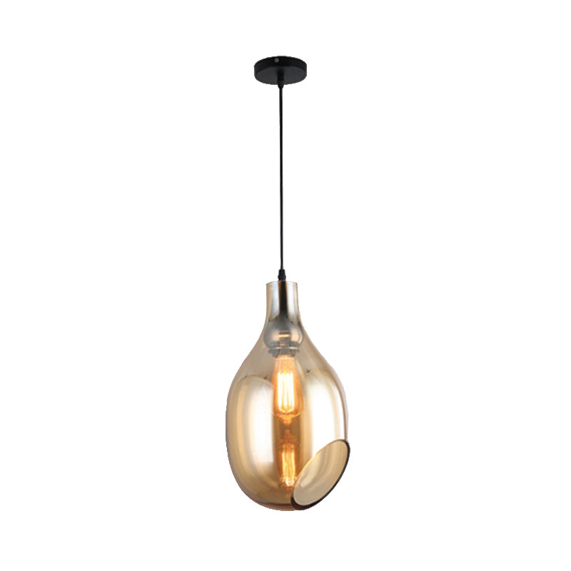 Bottle Pendant Lamp Modernist Blue/Amber Glass 1 Light Nickel Hanging Light Fixture for Bedroom