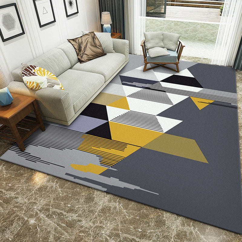Funky Multicolor Contemporary Rug Polyester Colorblock Geometric Pattern Rug Washable Pet Friendly Non-Slip Carpet for Living Room