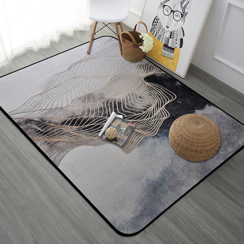Stylish Watercolor Pattern Rug with Swirl Stripe Multicolor Novelty Rug Polyester Washable Anti-Slip Carpet for Living Room