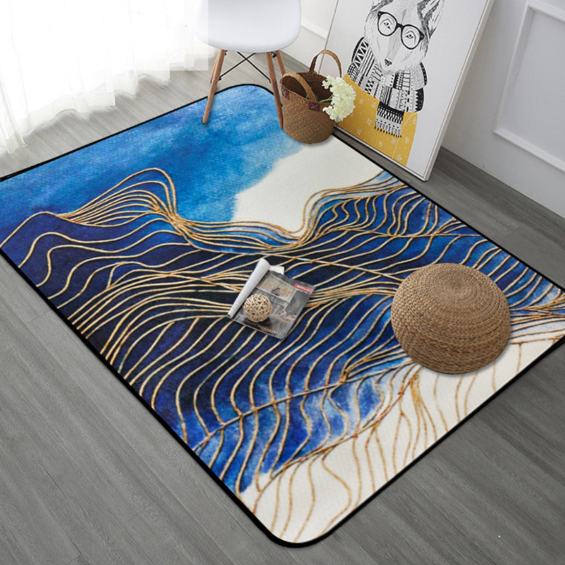 Stylish Watercolor Pattern Rug with Swirl Stripe Multicolor Novelty Rug Polyester Washable Anti-Slip Carpet for Living Room