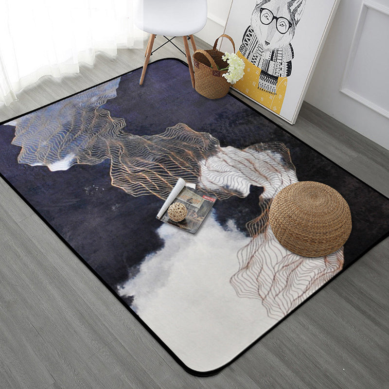 Stylish Watercolor Pattern Rug with Swirl Stripe Multicolor Novelty Rug Polyester Washable Anti-Slip Carpet for Living Room