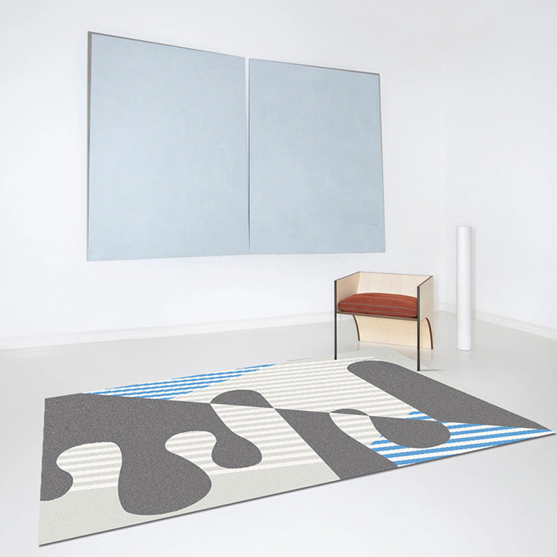 Multicolor Abstract Stripe Pattern Rug Polyester Modern Rug Washable Anti-Slip Pet Friendly Area Rug for Living Room