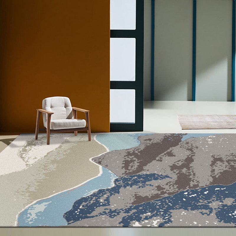 Modern Watercolor Pattern Rug with Swirl Stripe Multicolor Polyester Rug Washable Pet Friendly Non-Slip Area Rug for Living Room