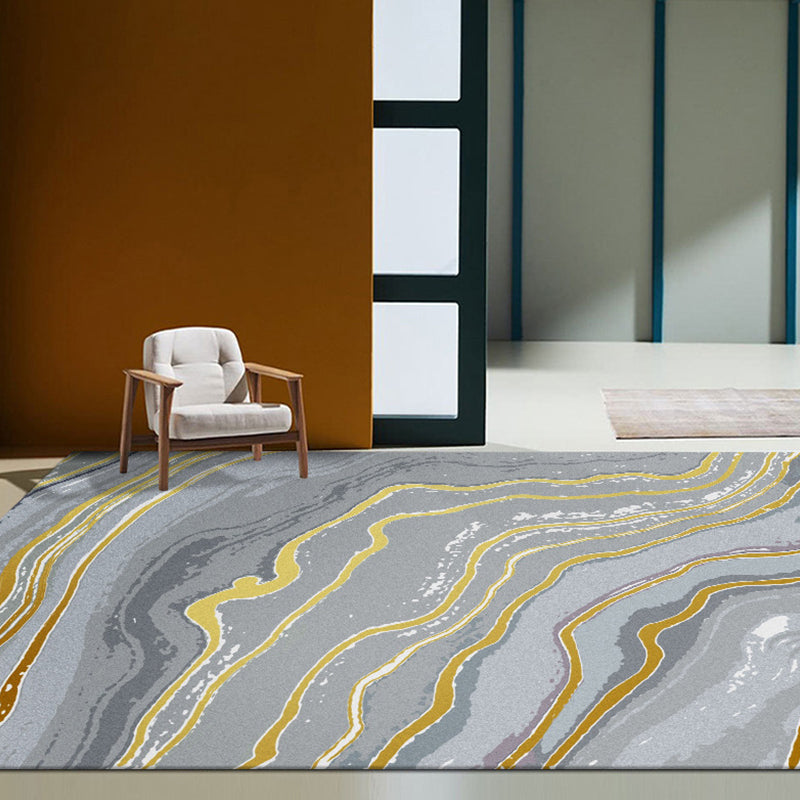 Modern Watercolor Pattern Rug with Swirl Stripe Multicolor Polyester Rug Washable Pet Friendly Non-Slip Area Rug for Living Room