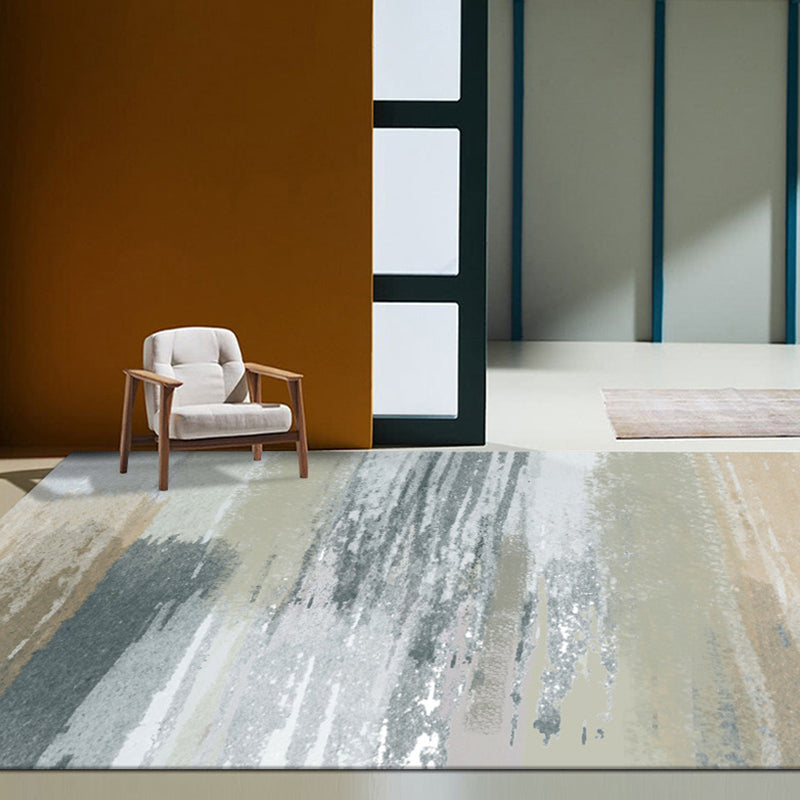 Modern Watercolor Pattern Rug with Swirl Stripe Multicolor Polyester Rug Washable Pet Friendly Non-Slip Area Rug for Living Room
