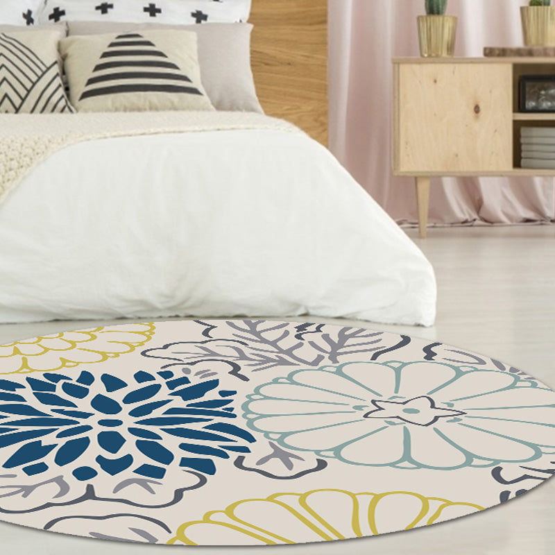 Moroccan Floral Pattern Rug Blue and Grey Polyester Rug Washable Pet Friendly Non-Slip Area Rug for Living Room