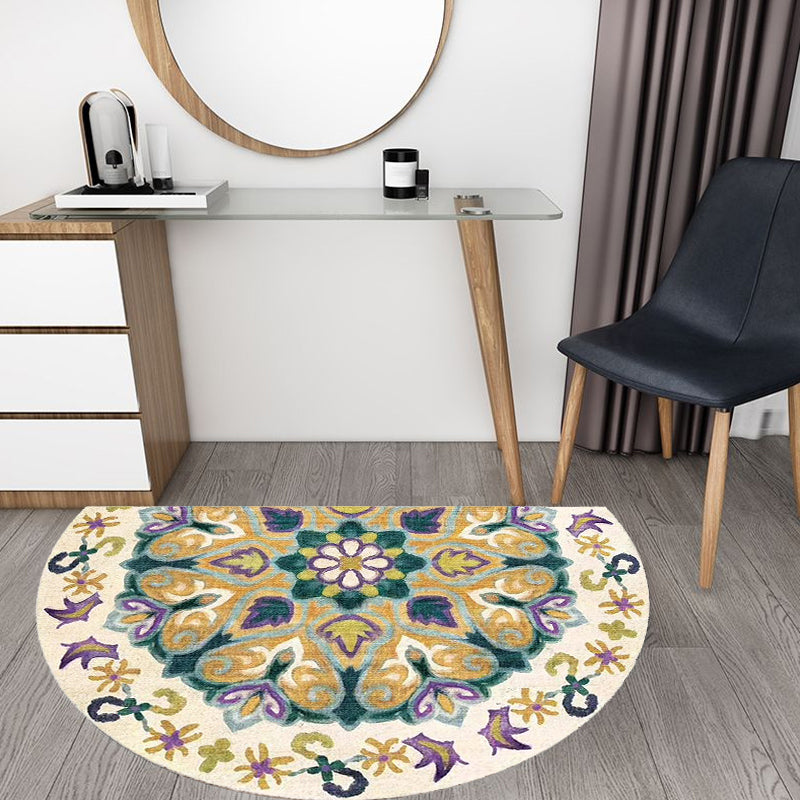Bohemian Floral Pattern Rug Multicolor Polyester Rug Machine Washable Non-Slip Backing Area Rug for Living Room