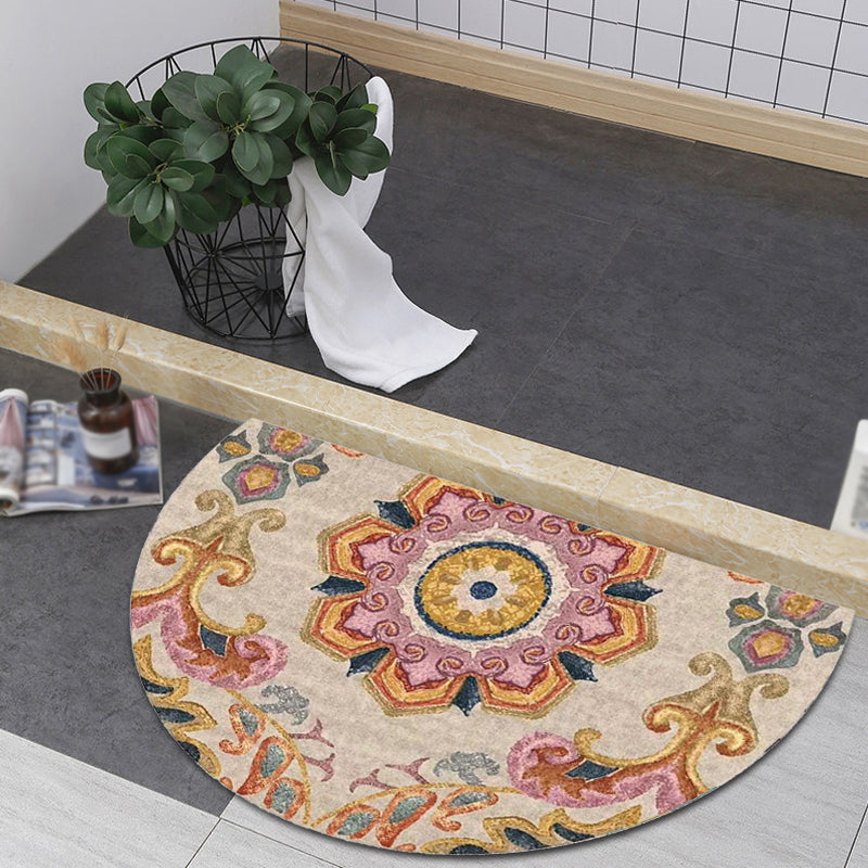 Bohemian Floral Pattern Rug Multicolor Polyester Rug Machine Washable Non-Slip Backing Area Rug for Living Room