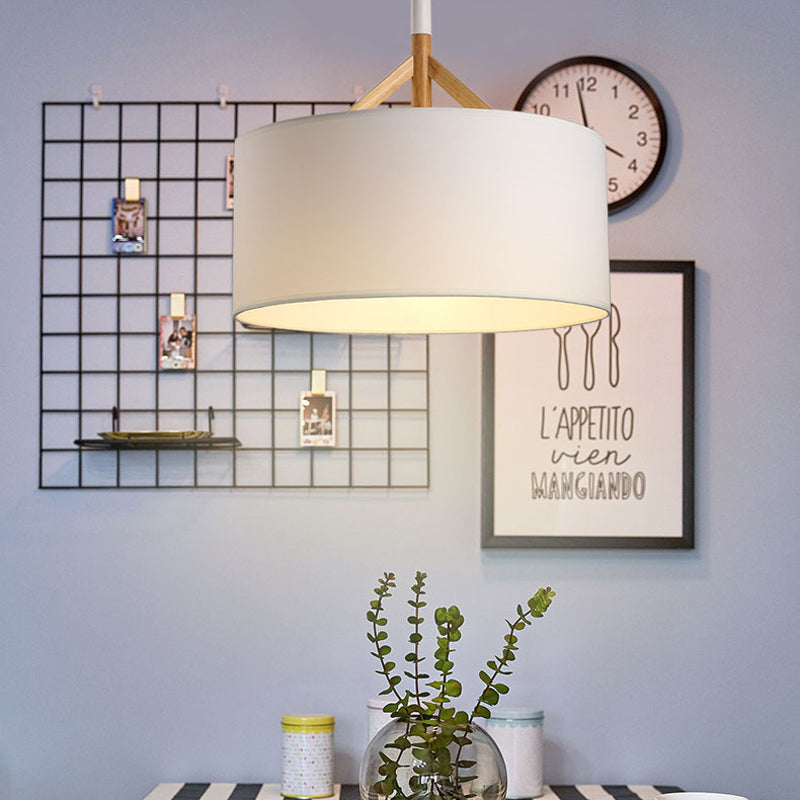 Moderne Trommelanhänger Leuchte Fixation Stoff 1 hängende Deckenleuchte in Weiß/Schwarz