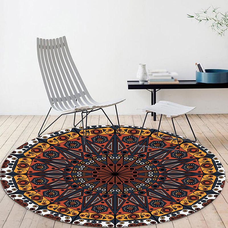 Moroccan Circle Pattern Rug with Flower Multicolor Polyester Rug Washable Pet Friendly Non-Slip Area Rug for Living Room