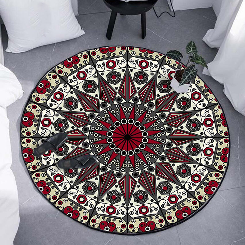 Moroccan Circle Pattern Rug with Flower Multicolor Polyester Rug Washable Pet Friendly Non-Slip Area Rug for Living Room
