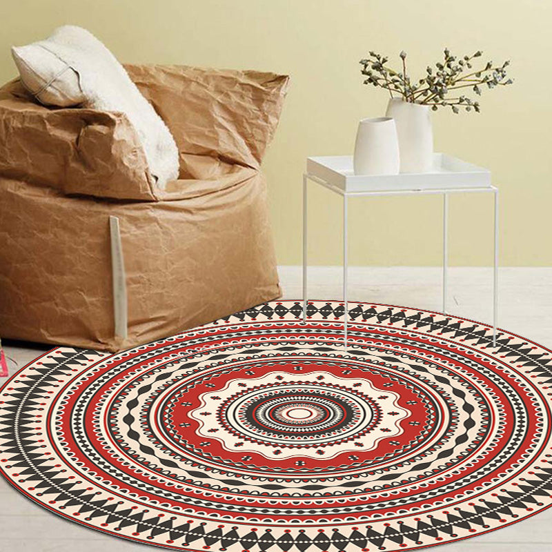 Moroccan Circle Pattern Rug with Flower Multicolor Polyester Rug Washable Pet Friendly Non-Slip Area Rug for Living Room