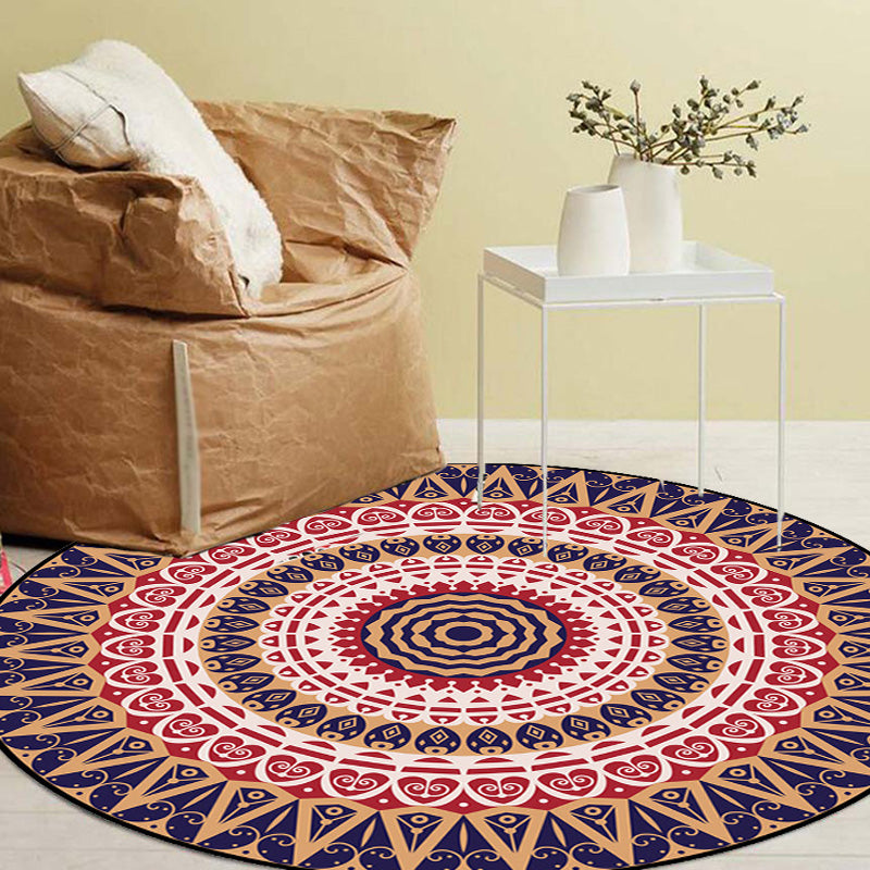 Moroccan Circle Pattern Rug with Flower Multicolor Polyester Rug Washable Pet Friendly Non-Slip Area Rug for Living Room