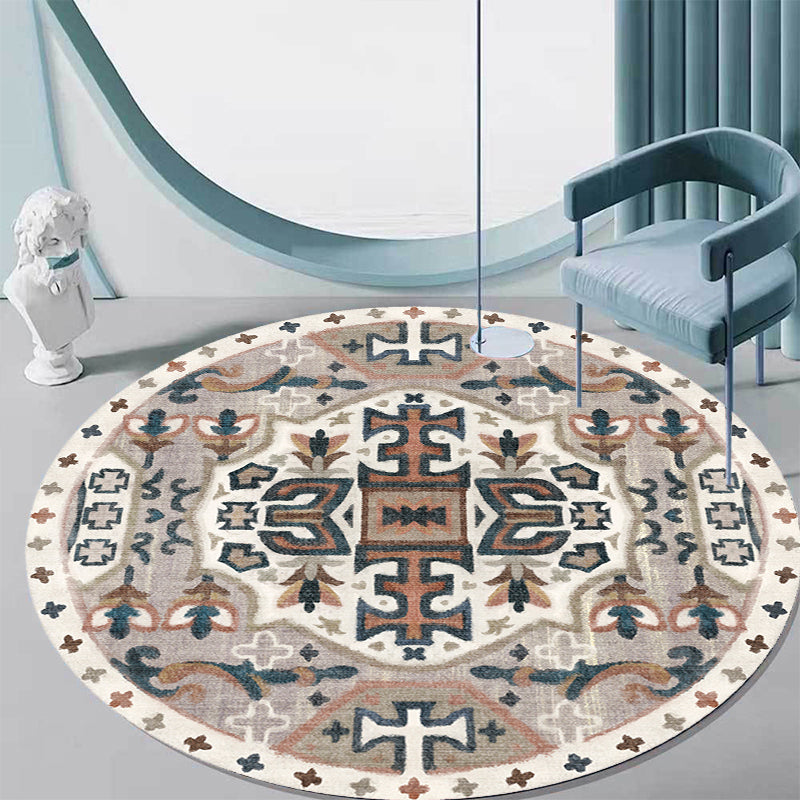 Stylish Tribal Flower Pattern Rug Multicolor Moroccan Rug Polyester Pet Friendly Non-Slip Backing Washable Area Rug for Living Room