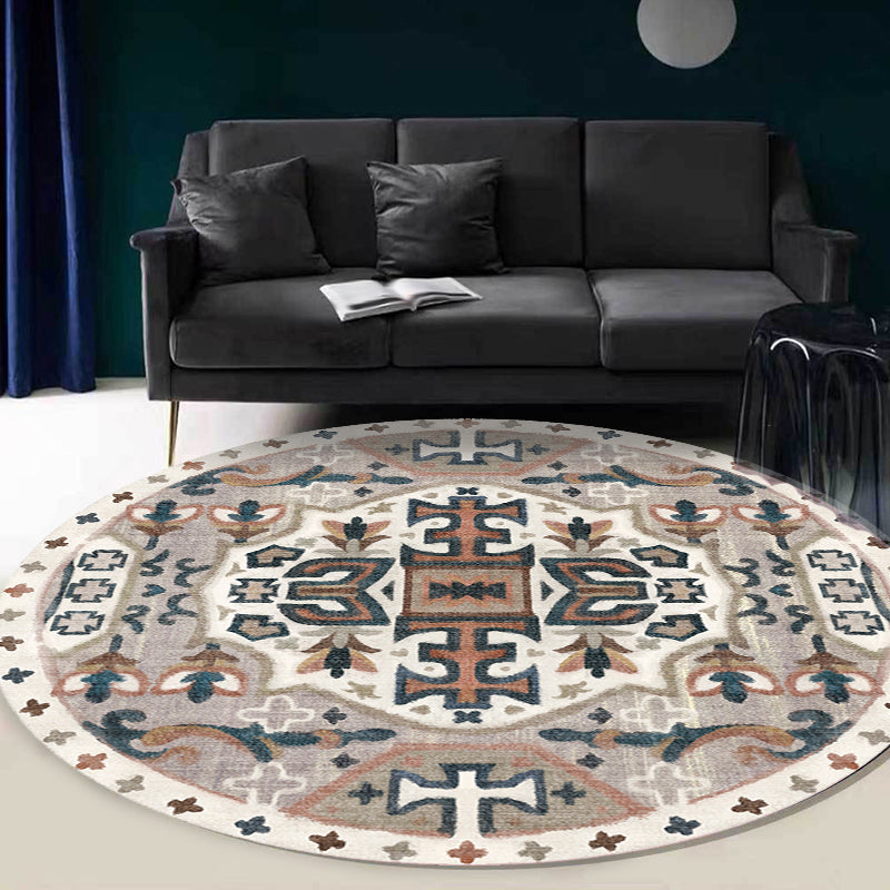 Stylish Tribal Flower Pattern Rug Multicolor Moroccan Rug Polyester Pet Friendly Non-Slip Backing Washable Area Rug for Living Room