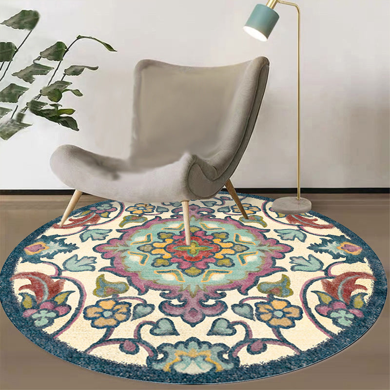 Stylish Tribal Flower Pattern Rug Multicolor Moroccan Rug Polyester Pet Friendly Non-Slip Backing Washable Area Rug for Living Room