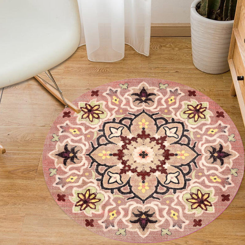 Stylish Tribal Flower Pattern Rug Multicolor Moroccan Rug Polyester Pet Friendly Non-Slip Backing Washable Area Rug for Living Room