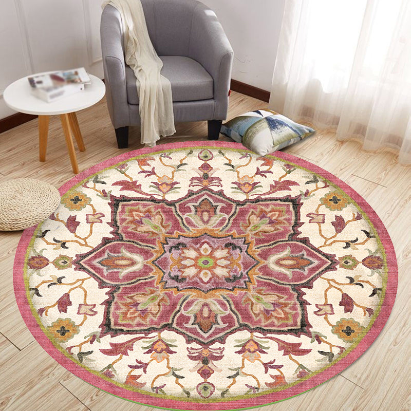 Stylish Tribal Flower Pattern Rug Multicolor Moroccan Rug Polyester Pet Friendly Non-Slip Backing Washable Area Rug for Living Room