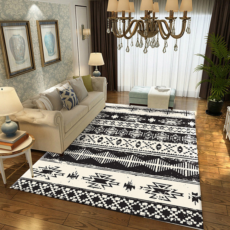 Vintage Tribal Geometric Pattern Rug Multicolor Polyester Rug Washable Pet Friendly Anti-Slip Carpet for Living Room