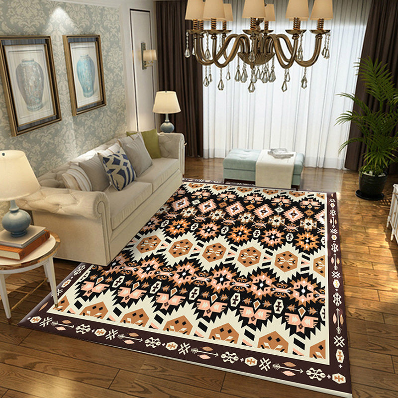 Vintage Tribal Geometric Pattern Rug Multicolor Polyester Rug Washable Pet Friendly Anti-Slip Carpet for Living Room