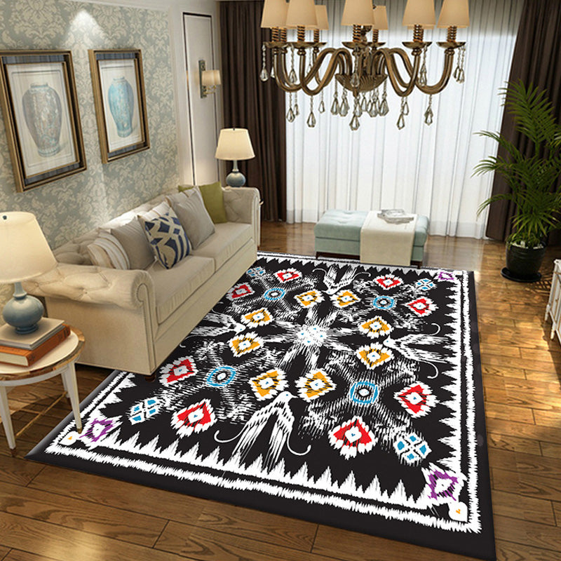 Vintage Tribal Geometric Pattern Rug Multicolor Polyester Rug Washable Pet Friendly Anti-Slip Carpet for Living Room