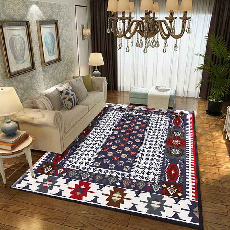 Vintage Tribal Geometric Pattern Rug Multicolor Polyester Rug Washable Pet Friendly Anti-Slip Carpet for Living Room