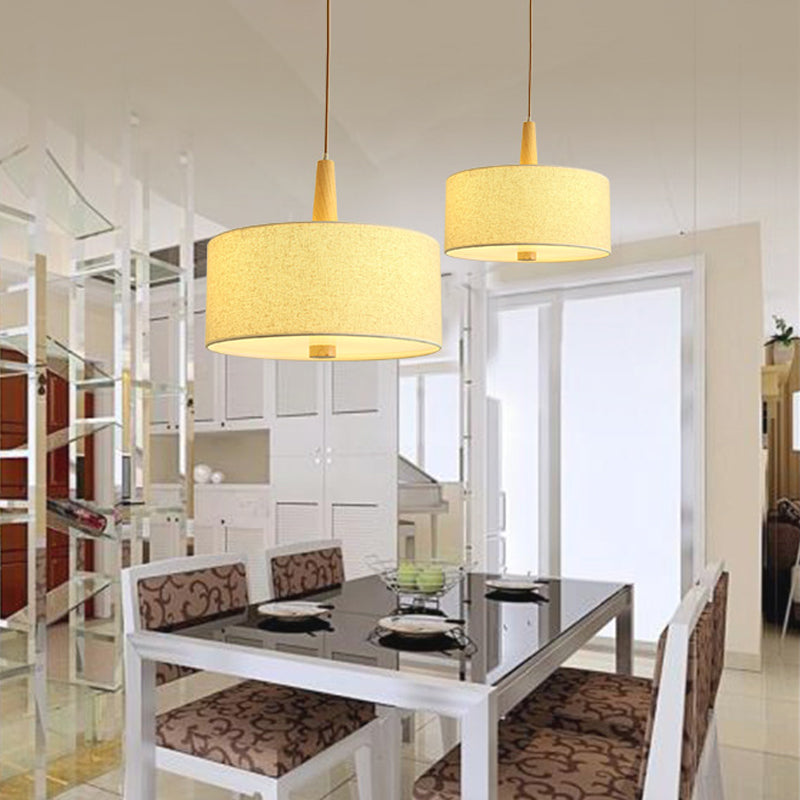 Drum Pendant Light Nordic Fabric 1 Light Flaxen Hanging Ceiling Light for Dining Room