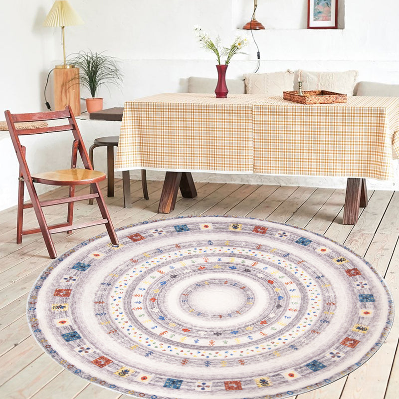 Vintage Circle Pattern Rug with Flower Light Purple Polyester Rug Washable Pet Friendly Anti-Slip Carpet for Living Room