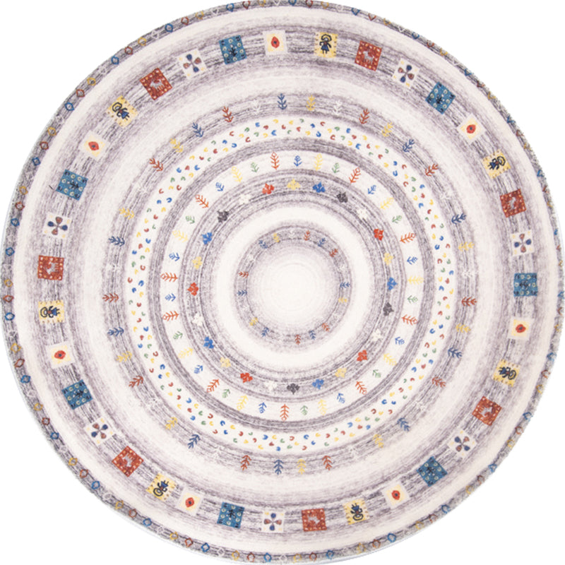 Vintage Circle Pattern Rug with Flower Light Purple Polyester Rug Washable Pet Friendly Anti-Slip Carpet for Living Room